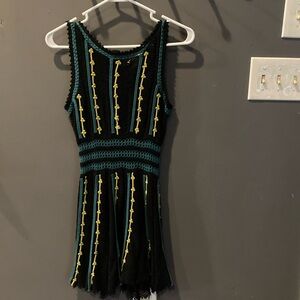 Anthropologie black teal and yellow crochet dress GUC size small